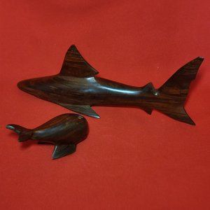 Hand Carved Ironwood Whale & Shark Set of 2